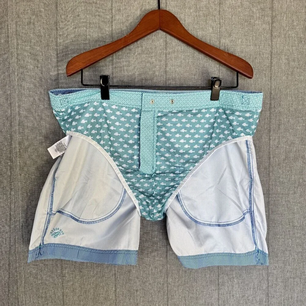 Ted Baker Blue White Strip Lobster Logo Snap Front Swim Shorts Size 2XL / 6